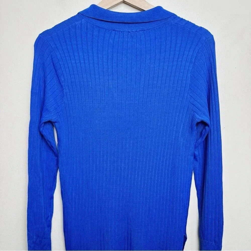 Zara Womens Size Medium Ribbed Royal Blue Slit Hem  Tunic Top - Picture 11 of 13